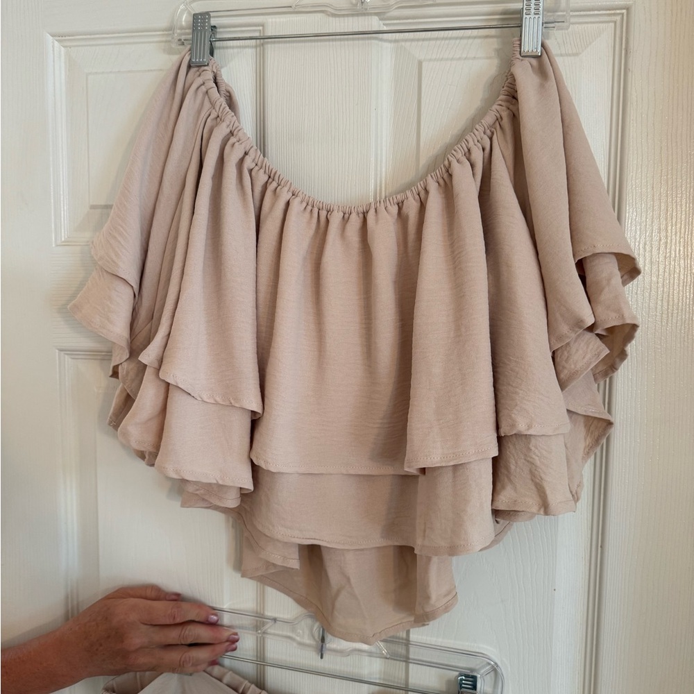 SHEIN Curve Blush Ruffle Top and Pants Set